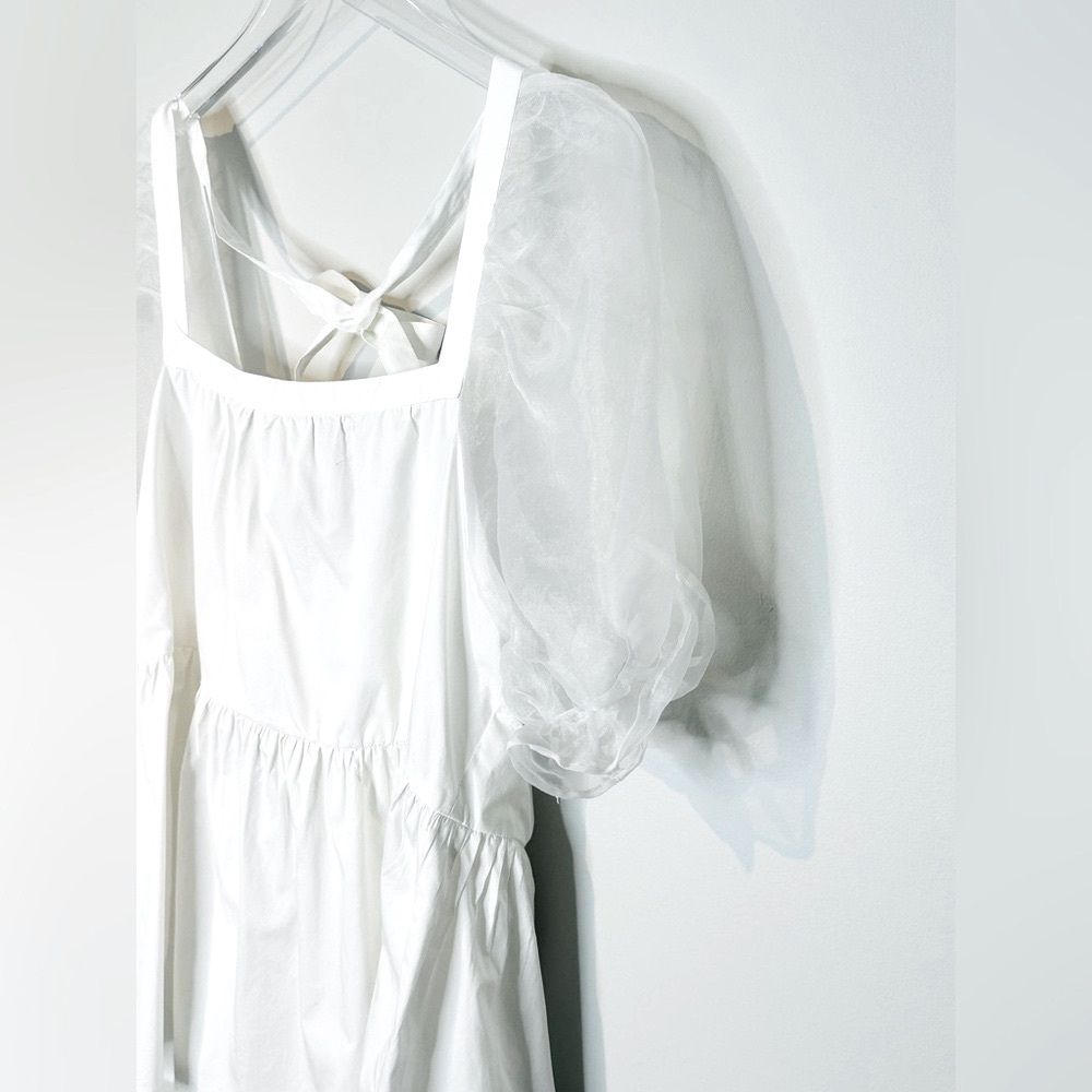 Tuckernuck Pomander Place Tinsley Organza Puff Sleeve White Top Shirt Blouse L - Picture 6 of 12